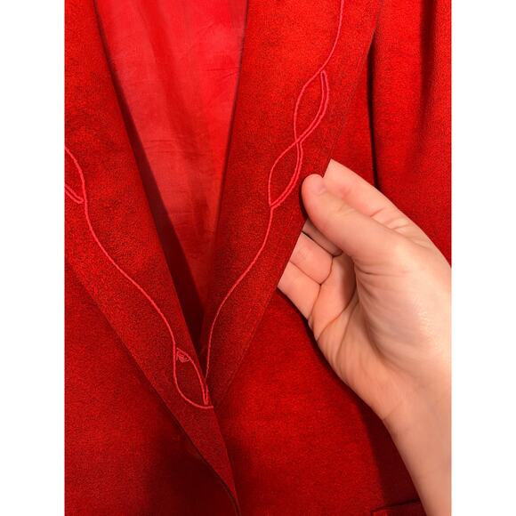 1980s Adolph Schuman Bright Christmas Western Rodeo Red Faux Suede jacket L - Picture 6 of 8